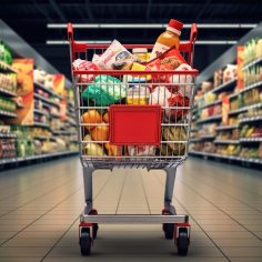 shopping cart full of products inside a supermarket